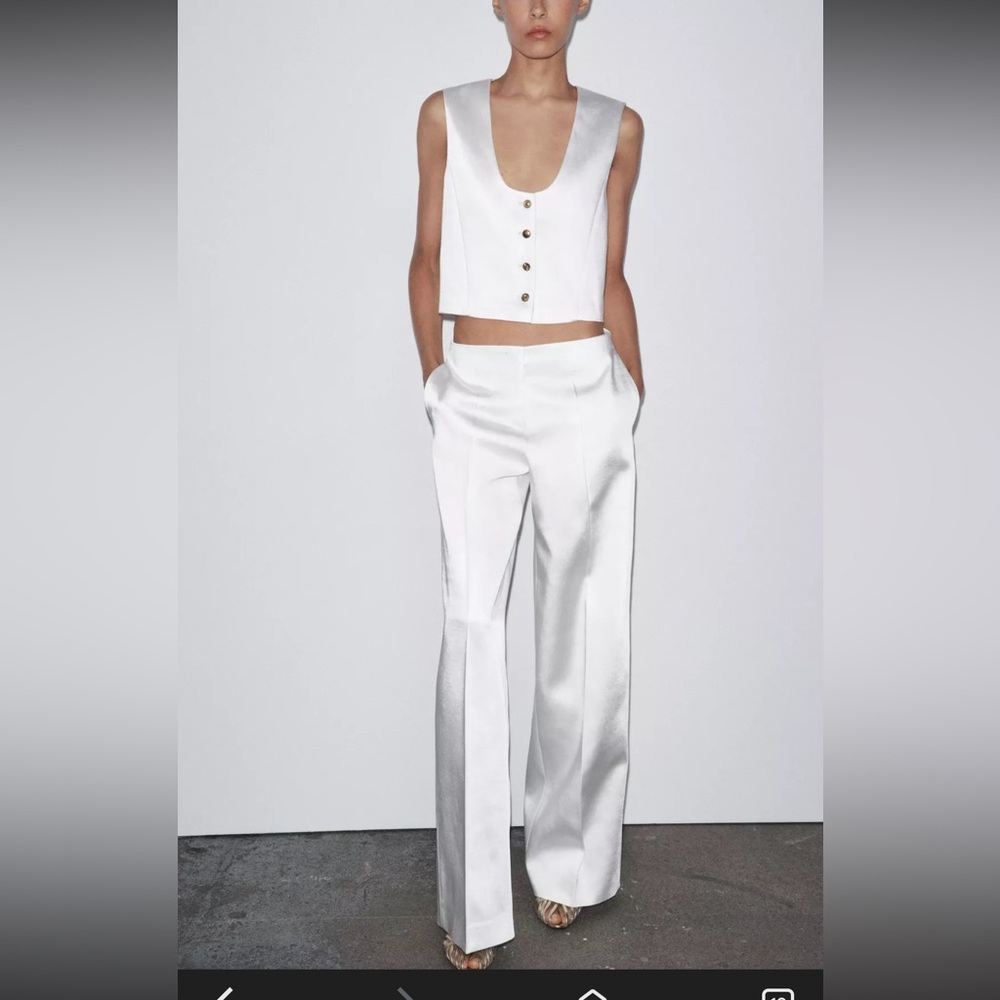 Zara White Women's ZW COLLECTION SATIN PANTS